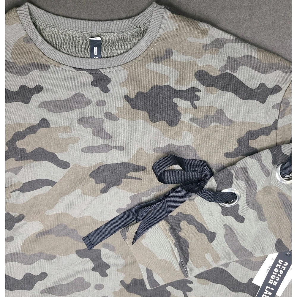 Design Lab Lord & Taylor Camo Lace-Up Sleeve Sweatshirt Womens L NWT $68